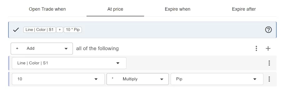 example condition for setting the stop order price