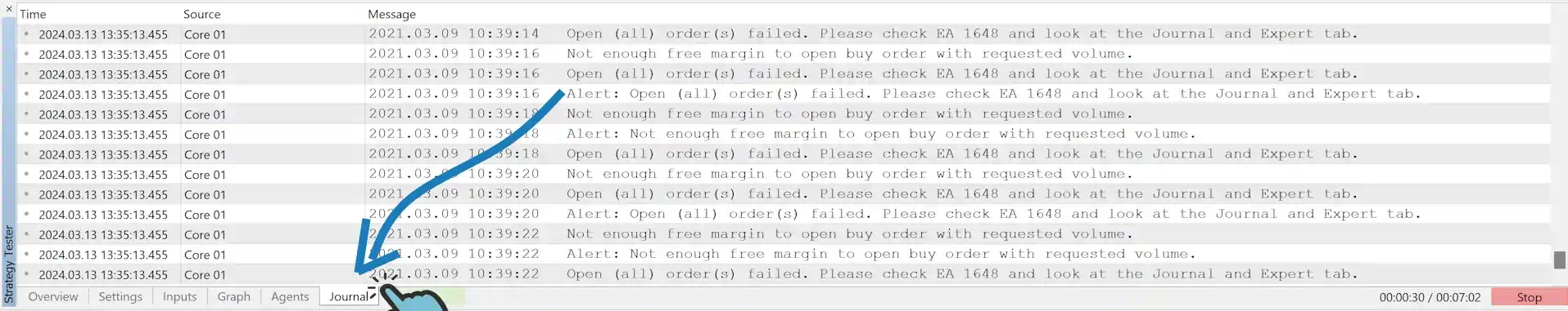 Errors visible on the Experts tab