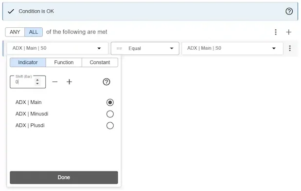 toggle between indicator, function and value.